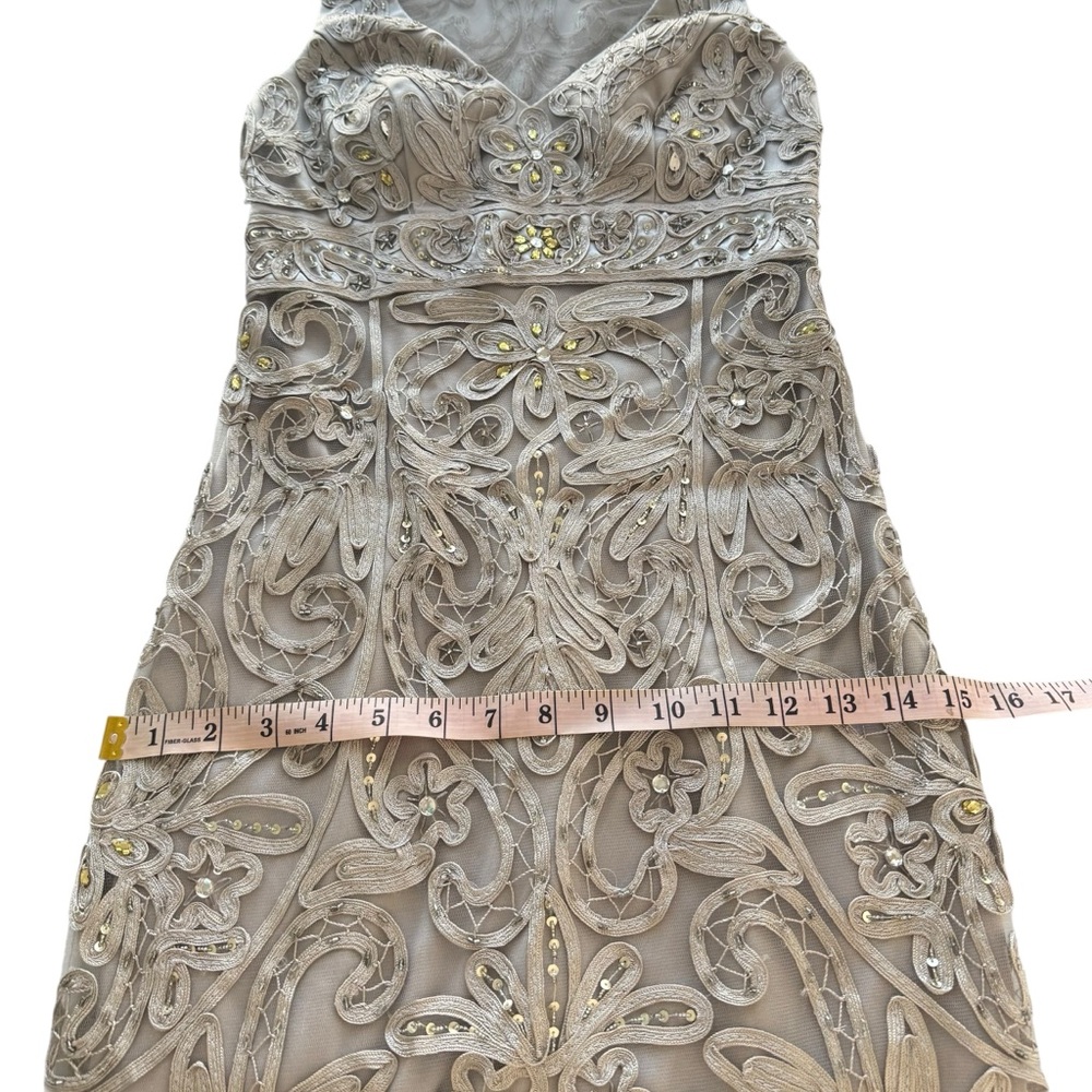 SUE WONG NOCTURNE Silver Embellished Beaded Cocktail Dress Sleeveless Party 0 XS - Picture 12 of 14